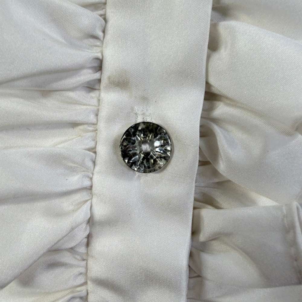 Vintage 90s White Satin Ruffle Rhinestone Tuxedo Vest M En Francais Huey - Picture 3 of 12